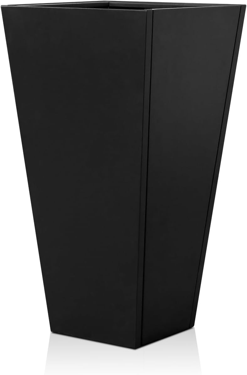 Tall Tapered Planter Front Porch Metal Flower Plant Pot Black 26 in Indoor Outdoor Galvanized Steel Modern Planter for Garden Patio Grande Plant Tree Commercial Residential