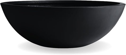 6.9" H x 19.7" D Round Bowl Fiberstone Planter for Succulent and Lotus, Drainage Hole, Weather Resistant for Indoor and Outdoor Use, Included 2 Extra Coco Mats (Black, 17.9" Pot Opening)