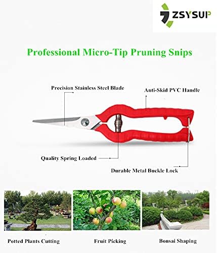 7.8'' Garden Hand Pruners, Pruning Shears with Stainless Steel Straight Precision Blade, Garden Scissors for Small Stems Flowers Fruits, Micro-Tip Pruning Snips Clippers for Cutting Trimming Shaping