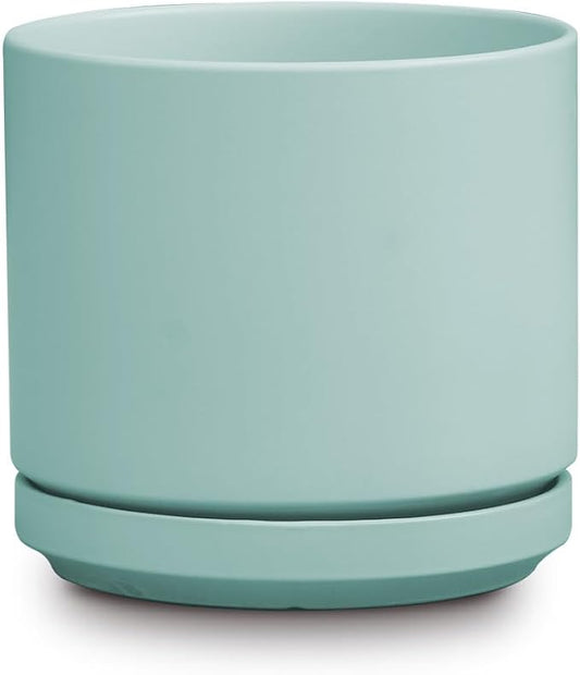 Ceramic Mid Modern Planter Pots with Detached Saucer - Indoor/Outdoor Plant Pots with Drainage Hole
