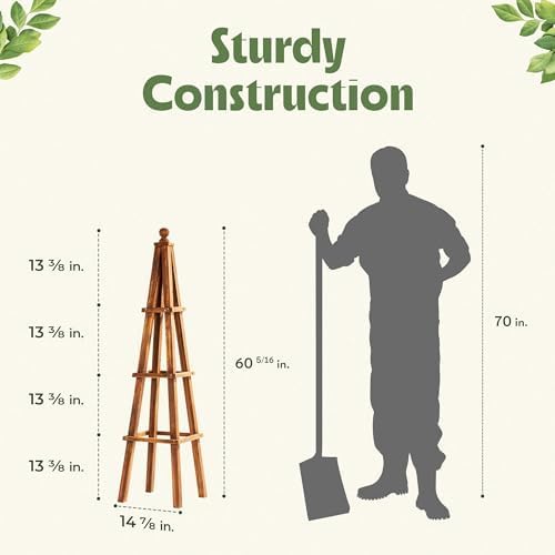 Idzo 61-Inch Wood Obelisk Trellis for Climbing Plants – Heavy-Duty Wooden Garden Trellis for Outdoor & Indoor Decor, Easy Assembly, Space-Saving Plant Support for Patio, Yard, and Planters