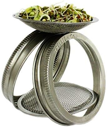| Stainless Steel Sprouting Kit, 4 Pack with Sprouting Stands | Rust Proof 316 Stainless, Curved Mesh, Fits Most Wide Mouth Mason Jars | Grow Your Own Organic Sprouts from Seeds