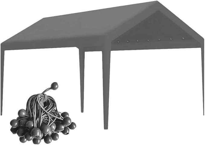 Carport Replacement Canopy, Replacement Top Cover for 10' x 20' Carport Frame, 180G PE Fabric Waterproof & UV Protected Tarp with Ball Bungees, Grey (Only Top Cover, Frame is not Included)