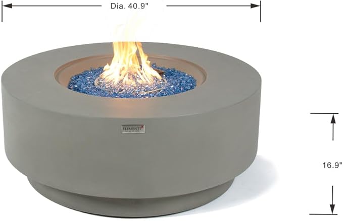 Colosseo Concrete Fire Pit 40.9" x 40.9" Patio Firepit Includes Fire Glass Modern Fire Pits & Outdoor Fireplaces for Garden, Deck, Indoor & Outdoor Heating