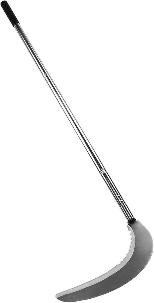 Long Handle Weeding Sickle, Sickle Garden Tool with Serrated Double-Edged Blade, Grass Sickle Stand Up Weeding Tool, Grass Whip for Yard