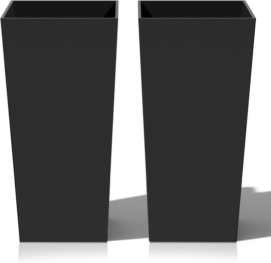 Tall Planters for Outdoor Plants, Large Resin Flower Pots for Garden, Front Porch, Patio, Indoor - Set of 2 (Black, 27.5 inch - 2 Pack)