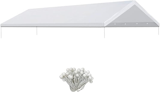 Strong Camel 10'x20' Carport Replacement Canopy Cover for Tent Top Garage Shelter Cover with Ball Bungees (Only Cover, Frame is not Includ (White, 12 x 20')