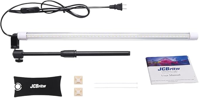 JCBritw Standing LED Grow Light，Adjustable 2ft T8 Bar Plant Light, White 4500K Full Spectrum Plant Grow Lamp on Stand for Indoor Plants Seed Starting, Seedlings, Veg, Flower