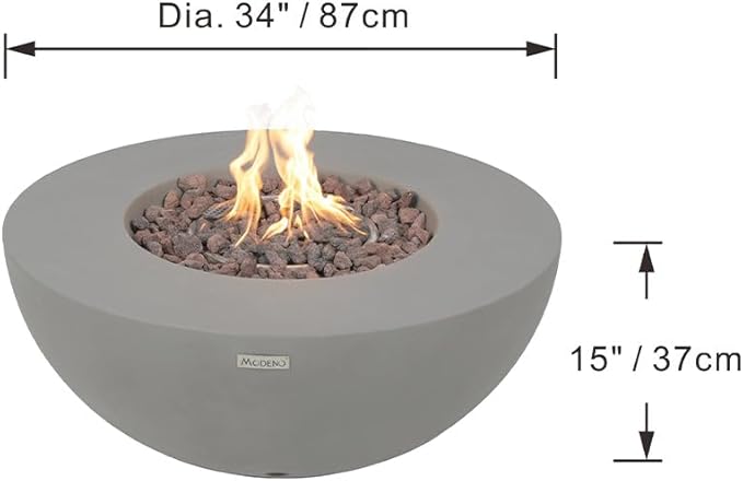 Roca Concrete Fire Pit 34" x 34" Patio Firepit Includes Lava Rocks Modern Fire Pits & Outdoor Fireplaces for Garden, Deck, Indoor & Outdoor Heating