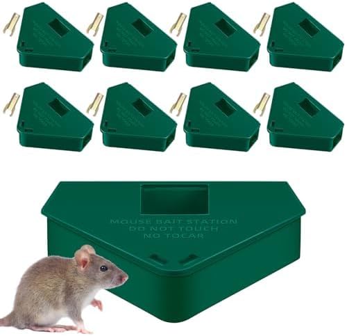 Upgraded Mouse Bait Station with Keys & Visible Window Indoor Outdoor for Rats Mice Rodents, Reusable Mouse Poisoning Bait Blocks Trap, Friendly for Children & Pets(8Pack) (Green 2)