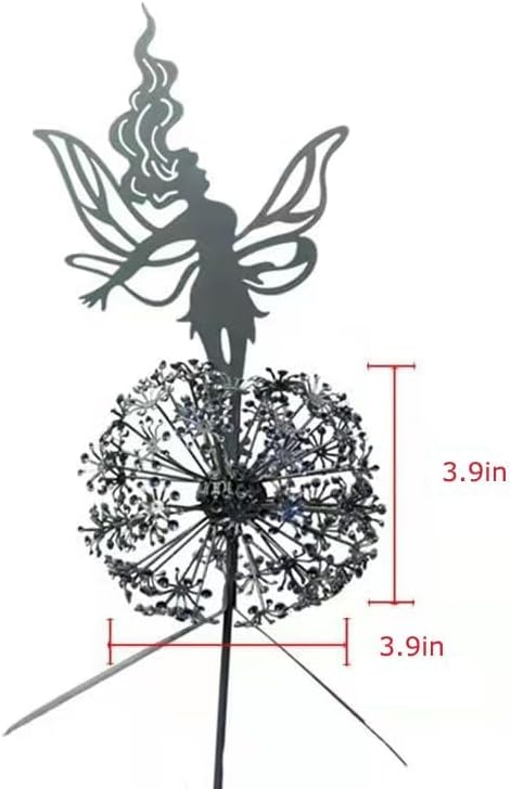Flower Fairy Dancing with Dandelion, Art Sculpture Fairies for Fairy Garden, Angel Metal Ornaments Gardens Art Sculpture, Outdoor Decorations for The Courtyard, Lawn and Terrace (D)