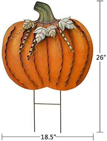 Morning View Pumpkin Garden Stakes Metal Yard Sign Fall Decor Outdoor Autumn Yard Stake Art Pumpkin Lawn Ornaments for Patio Porch Thanksgiving Halloween Harvest 26 Inches Tall Set of 2