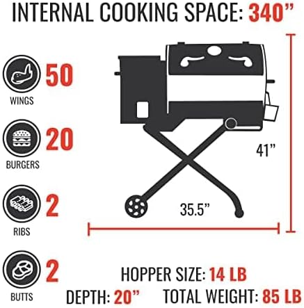 recteq Pellet Grill - Road Warrior 340 + Cover, Portable Electric Pellet Smoker Grill, BBQ, Wood Pellets, Sear, Smoke, and More