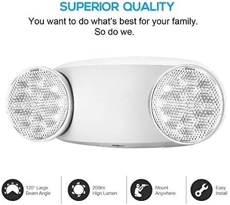 1 Pack White LED Emergency Lights with Battery Backup, Two Head Adjustable Emergency Lighting Fixtures-Fireproof Materials-Emergency Lighting Fixture/Emergency Light Home.