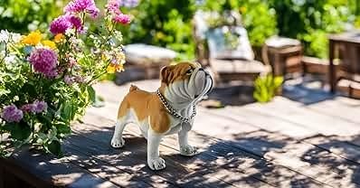 Adorable Standing English Bulldog Puppy Garden Statue, Cute Decorative Resin Figurine for Backyard, Porch, Lawn, Patio for Dog Lovers