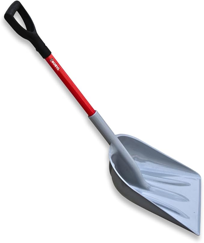 TABOR TOOLS Snow Scoop with Fiberglass Handle, 15 Inch Wide Blade, Large Snow Shovel and Mulch Scoop with Comfortable D Grip Handle. J218A. (Snow Scoop, Short 26 Inch Handle)