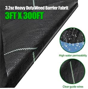 3ft x300ft Black Weed Barrier Landscape Fabric Heavy Duty 3.2OZ French Drain Fabric Ground Cover Weed Cloth for Erosion Control，Outdoor Gardening Weed Control Mat