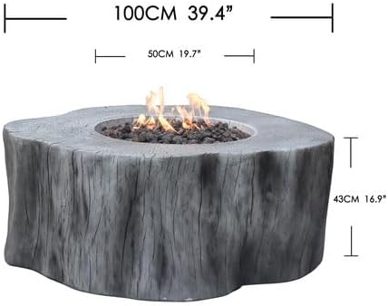 Elementi | Bundle Manchester Gas Fire Pit Cast Concrete Semi-Round Fire Table, Outdoor Fire Pit Electronic Ignition | Canvas Cover, Lava Rock Included | Classic Gray (Natural Gas)