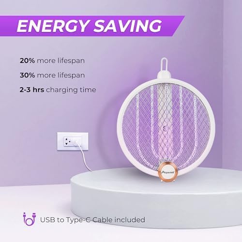 ASPECTEK 2-Pack Upgraded 3000V Electric Fly Swatter, Portable and Foldable Mosquito Zapper Racket, Rechargeable Bug Zapper with Improved Battery Life and USB Charging Cable for Indoor and Outdoor Use