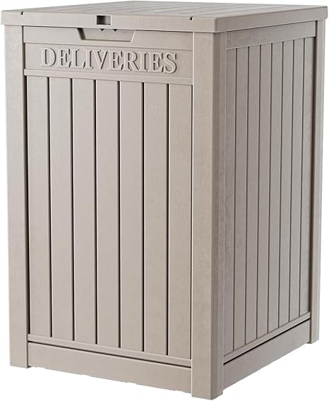 48 Gallon Resin Package Delivery Box - Rust & Moisture Resistant, Lockable, Waterproof Deck Box for Porches, Patios, Indoor & Outdoor Use（Grey，48GAL）