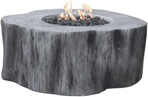 AMS Fireplace | Elementi | Round Natural Gas Fire Pit Table | Canvas Cover, Lava Rocks and Gas Key Valve Included | Fuel: Natural Gas, Manchester - Classic Grey