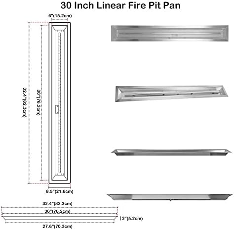 Stanbroil 30 by 6-Inch Drop-in Linear Fire Pit Pan and Burner, 304 Stainless Steel Natural & Propane Gas Firepit for Outside DIY Fire Table, BTU 54, 000 Max