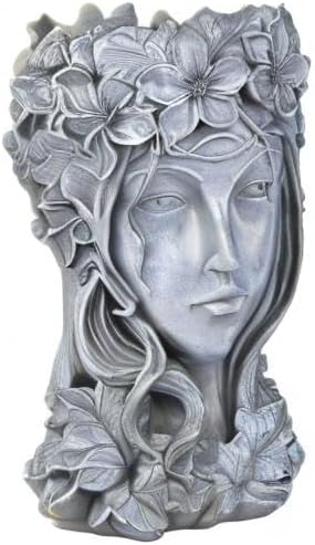 Sungmor Creative Goddess Head Planter Statue for Garden Ornaments | 9×9×14 Inch Premium Resin | Cool Face Large Diameter Flower Pot for Patio Lawn Garden Yard Decor