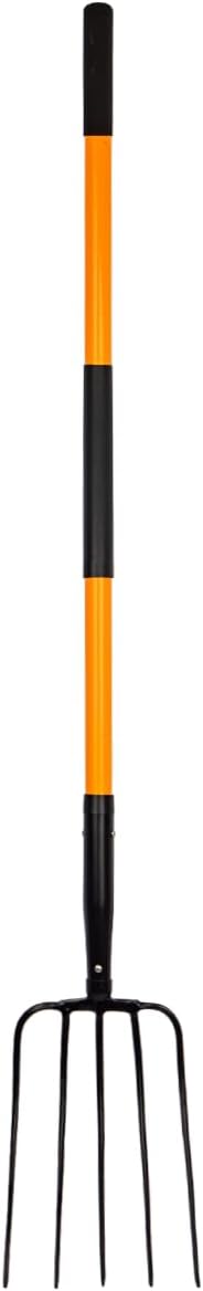 Pitch Fork for Gardening, 5 Tine Pitchfork Heavy Duty with Fiberglass Handle, 58 Inches