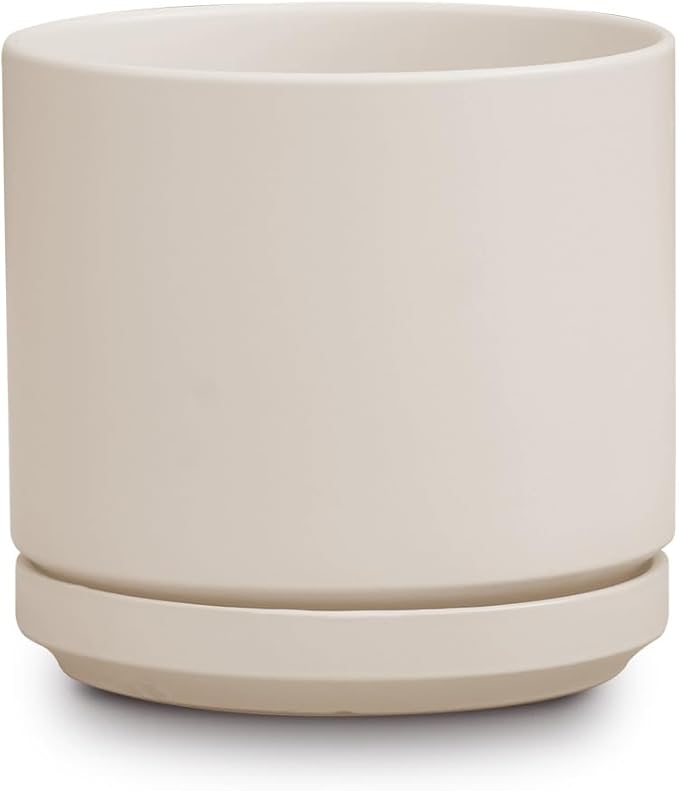 Ceramic Mid Modern Planter Pots with Detached Saucer - Indoor/Outdoor Plant Pots with Drainage Hole