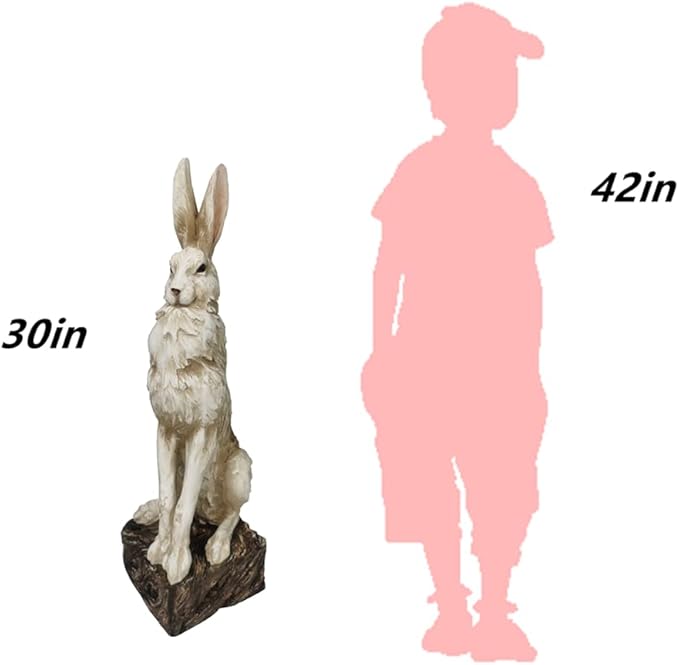 Large Size Noble Sitting Rabbit Bunny Realistic Rabbit Happy Easter Bunny Magnesium Oxide Stone Sculpture Decorations for Indoor Outdoor Garden Statue 30'' High