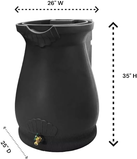 65-Gallon Urn Rain Wizard Decorative Barrel (Black, 1 Pack)