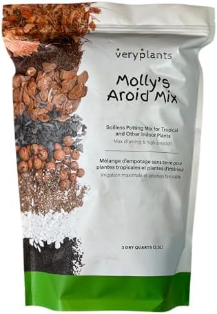Molly's Aroid Mix - Premium Soilless Potting Mix for Houseplants - Fast Draining, Chunky & Easier to Water vs. Soil for Indoor Plants - with Bark, Coco Chips, Worm Castings, Mycorrhizae 3 Dry Quarts