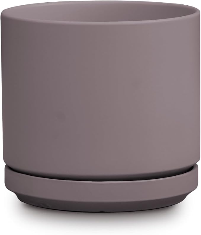Mid Modern Planter with Detached Saucer (Pastel Taupe,12.0" D x 10.5" H)