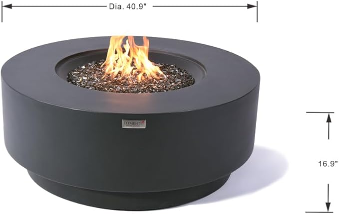 Nimes Concrete Fire Pit 40.9" x 40.9" Patio Firepit Includes Fire Glass Modern Fire Pits & Outdoor Fireplaces for Garden, Deck, Indoor & Outdoor Heating