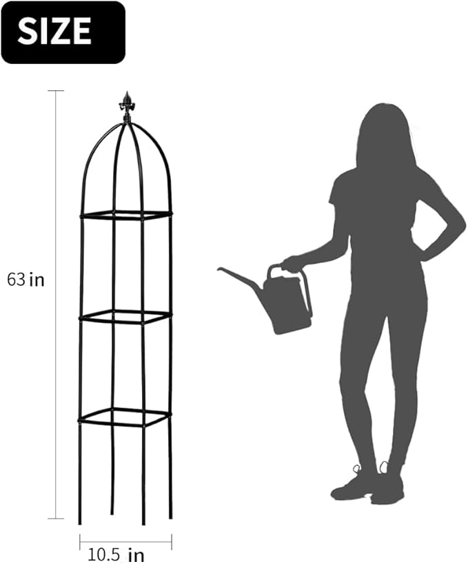 Garden Trellis for Climbing Plants Outdoor - Powder-Coated Steel 63" Metal Trellis Towering Plant Support - Heavy Duty Obelisk Trellis for Climbing Vine, Vegetables & Flowers,Deep Green