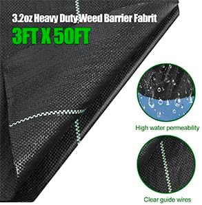 3ft x50ft Black Weed Barrier Landscape Fabric Heavy Duty 3.2OZ French Drain Fabric Ground Cover Weed Cloth for Erosion Control，Outdoor Gardening Weed Control Mat