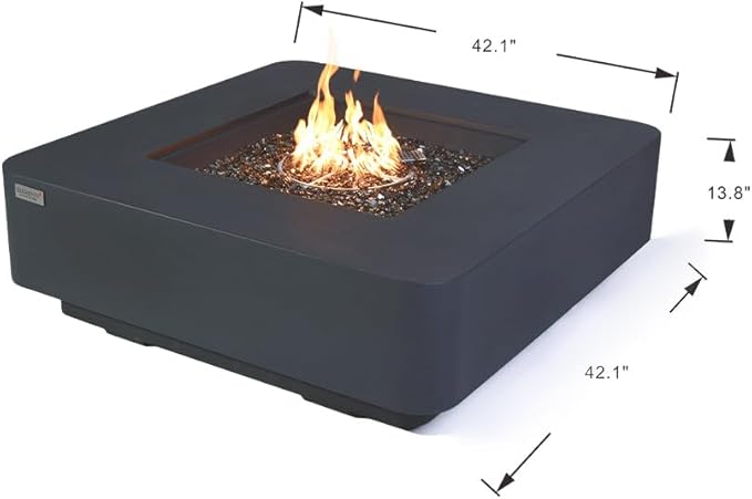 Bergamo Concrete Fire Pit 42".1 x 42 Outdoor Patio Firepit Includes Fire Glass Modern Fire Pits & Outdoor Fireplaces for Garden, Deck, Indoor & Outdoor Heating