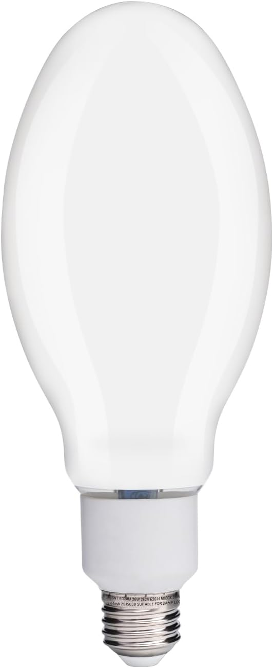 FLSNT ED28 LED Bulb 26W 4000LM, 100W HID Equivalent, 5000K Daylight, E26 Medium Base, Non-Dimmable, Ballast Bypass Type B, 120-277V Direct Wire, Milky Cover, ETL Listed
