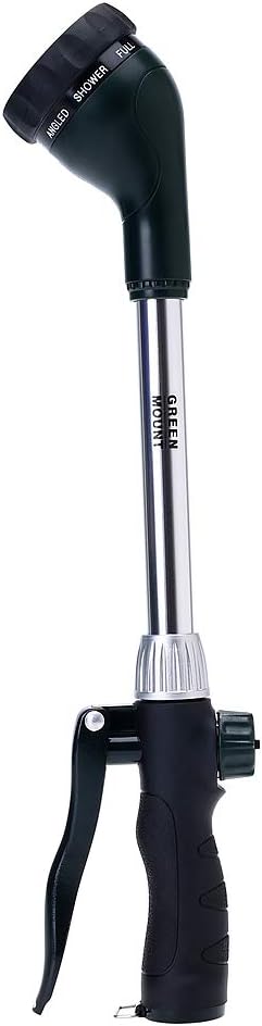 GREEN MOUNT Watering Wand 16-Inch, Heavy Duty Garden Wand with 8 Spray Patterns | Ergonomic & Lightweight for Easy Watering | Ideal for Hanging Baskets, Potted Plants, Window Boxes，Blackish Green