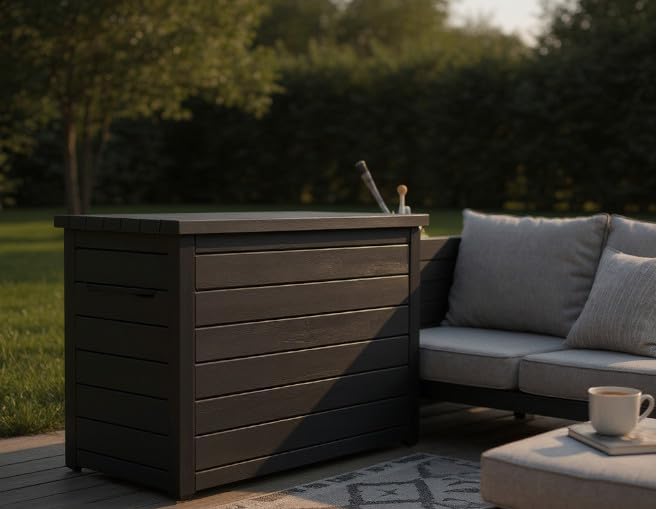 230 Gallon Deck Storage Box Outdoor Patio Container (Graphite Black)