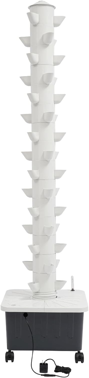 Hydroponics Tower | 15 Layer 45 Plants Indoor Vertical Tower System Kit | Vertical Hydroponic Grow Tower Aeroponic Tower for Herbs | with Pump and 7.93 GAL Water Tank | 4 Wheels | White