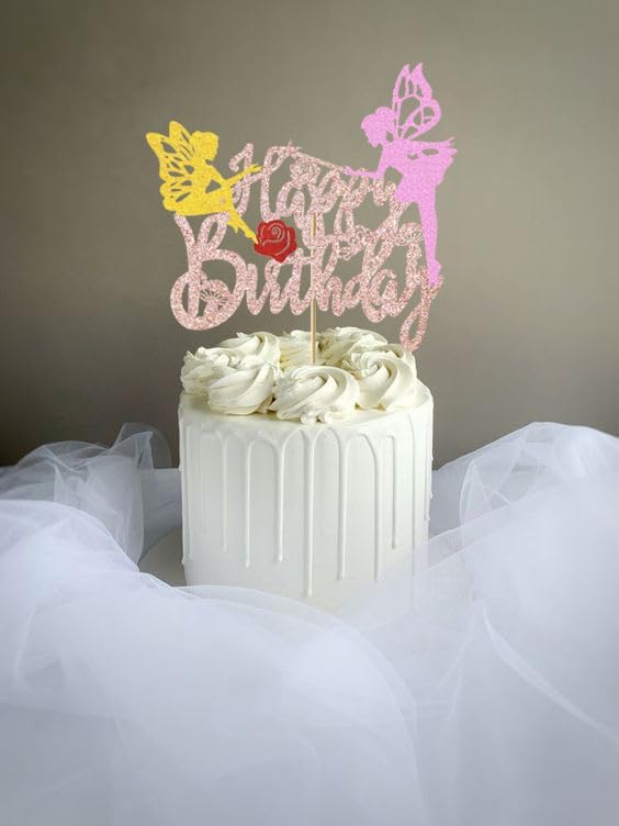Fairy Party Cake Topper Fairy Birthday Cake Decoration Glitter Fairy Birthday Cake Picks Floral Fairies Party Decoration for Fairy Garden Baby Shower Supplies