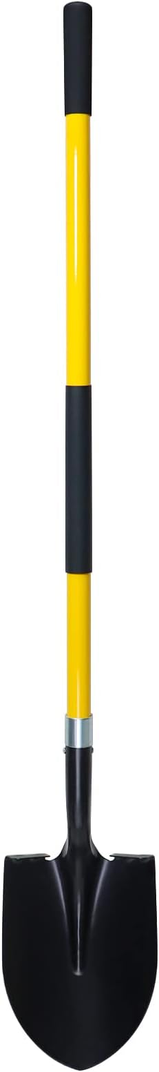 Heavy Duty Gardening Shovel, 56 Inch Round Blade with Fiberglass Handle (Yellow)
