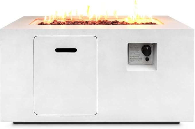 SereneLife Fire Pit Table 50,000 BTU Propane Gas Fire Pit with Adjustable Flame, Stainless Steel Burner, Weather-Resistant Build, Easy Propane Tank Access, and Elegant Lava Rocks for Patio or Backyard