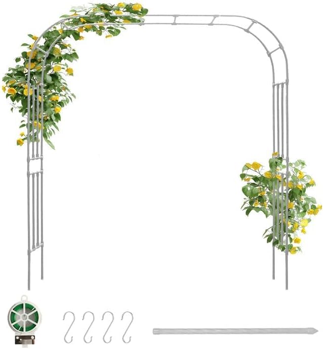 SHANTRA Garden Arch Trellis, 126’’ L x 94.5’’ H Adjustable Garden Arbor Trellis for Climbing Plants Outdoor, Large Wedding Arch for Ceremony, Party, and Lawn Decoration, White