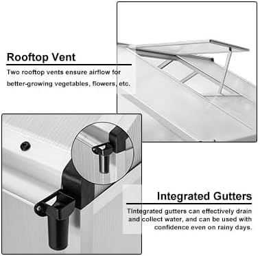 Greenhouse, 6.25x10 Ft Quick-Assembly Green House, Aerospace Aluminum & Shatterproof Polycarbonate with 24" x 23"Roof Vent for Patio/Garden (Silver, 10'D x 6.25'W)