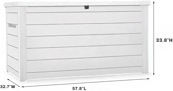 230 Gallon Deck Storage Box Outdoor Patio Container – Weather-Resistant, Lockable Outdoor Storage Solution for Patio, Garden, and Poolside (White)