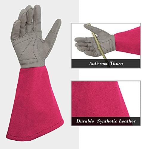 Rose Pruning Gloves Thorn Proof, Embroidery Leather Gardening Gloves with Extra Long Forearm Protection