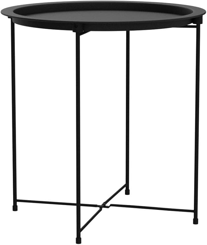 Garden 4 you End Table 2 PCS Metal Side Table Black Round Folding Tray Cyan Sofa Small Accent Fold-able Table, Round End Table Tray, Next to Sofa Table, Snack Table for Living Room and Bed Room