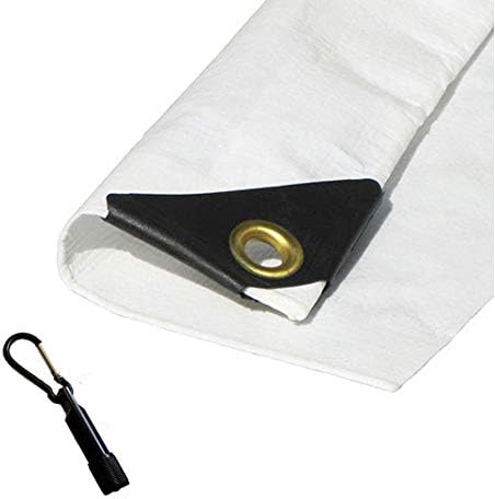 7' X 30' Heavy Duty Waterproof White Tarp with Reinforced Corners Bundled with Carabiner Flashlight